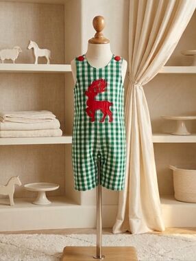 Castles & Crowns 6–9M Green Check Reindeer Jon Jon